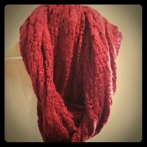 Deep red infinity scarf.